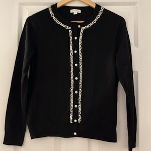 Charter Club Black Embellished Cardigan - Pearls & Crystals Size Medium